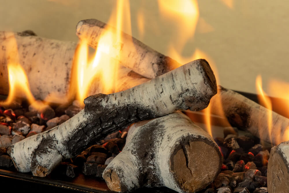 Valor L1 See-Through gas fireplace with birch logs