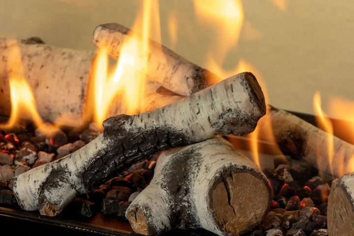 Valor L1 See-Through gas fireplace with birch logs