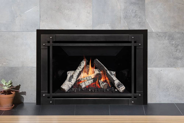 Valor G4 gas insert with birch logs and pewter Craftsman front