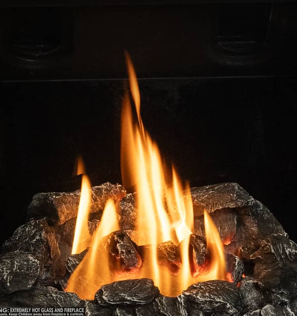 Valor Portrait gas fireplace with coal set