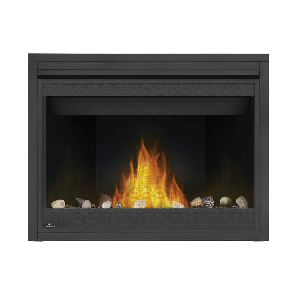 Napoleon Ascent 46 gas fireplace with shore fire media and porcelain panels