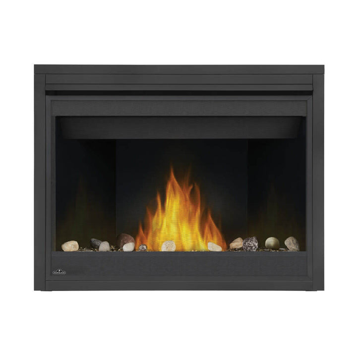 Napoleon Ascent 46 gas fireplace with shore fire media and porcelain panels