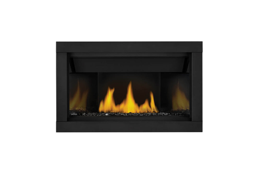 Napoleon Ascent Linear 36 gas fireplace with black glass beads and porcelain panels