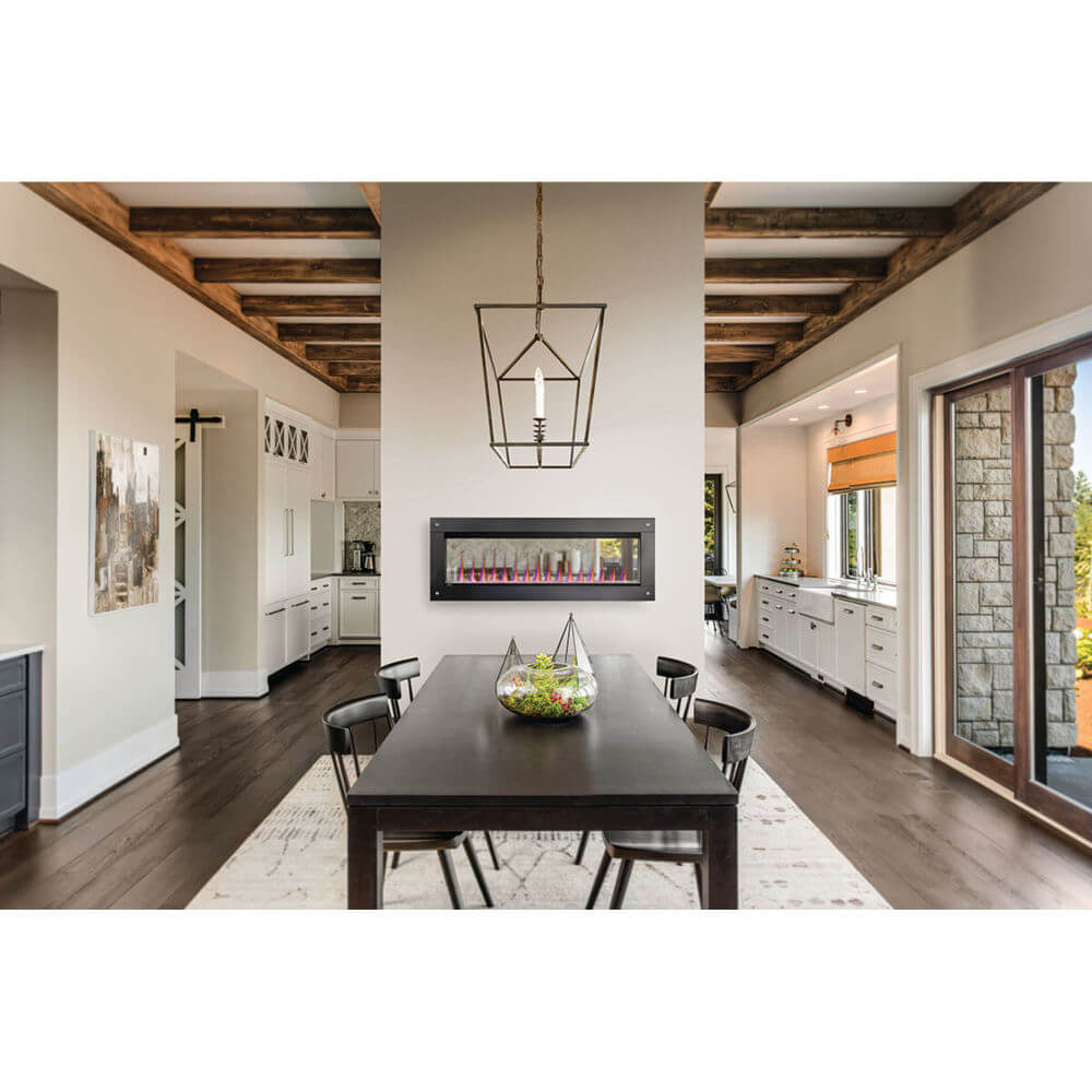 Napoleon CLEARion Elite see-through electric fireplace in a kitchen