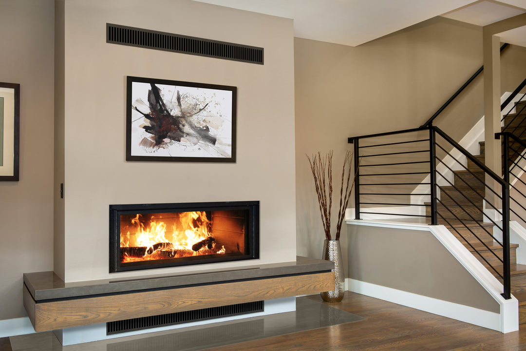 Renaissance Linear 50 wood-burning fireplace with long linear grills