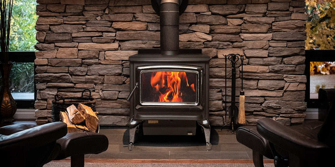 Pacific Energy Summit LE wood stove with legs in a room setting
