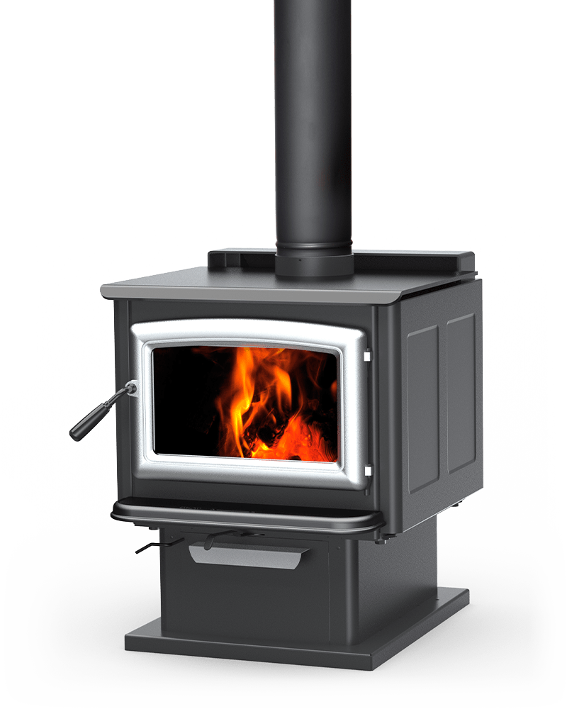 Pacific Energy Super LE wood stove with pedestal base