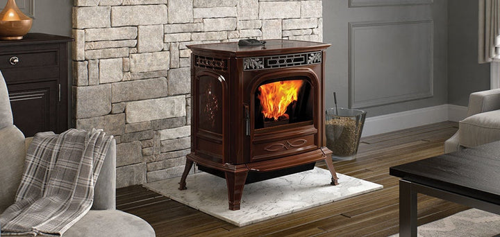 Harman XXV-TC pellet stove in a home