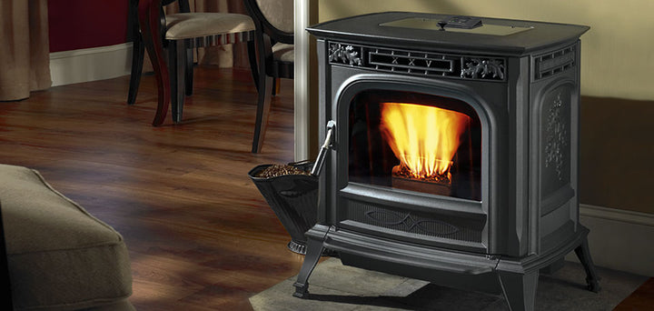 Harman XXV-TC pellet stove in a home