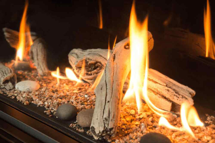 Valor L3 linear gas fireplace with driftwood logs