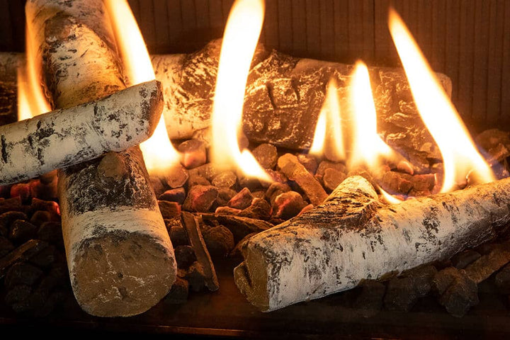Valor L3 linear gas fireplace with birch logs