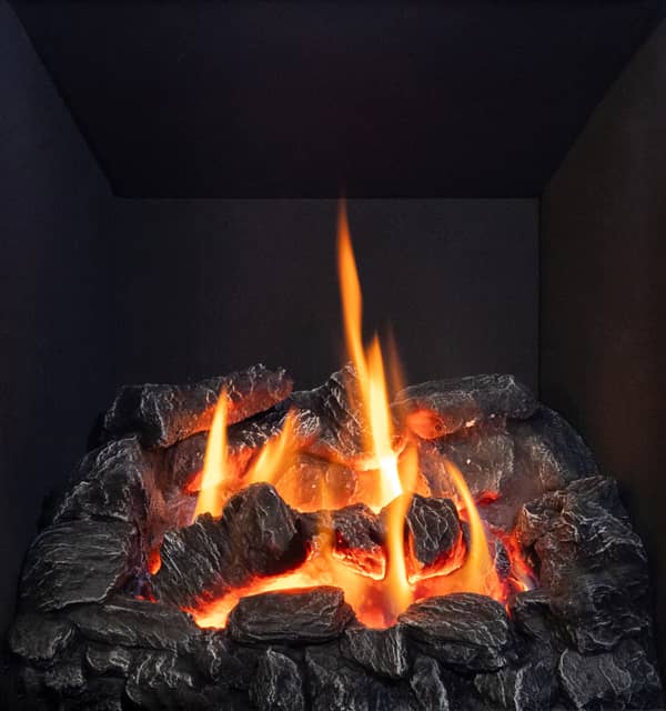 Valor P2 gas fireplace with coal set