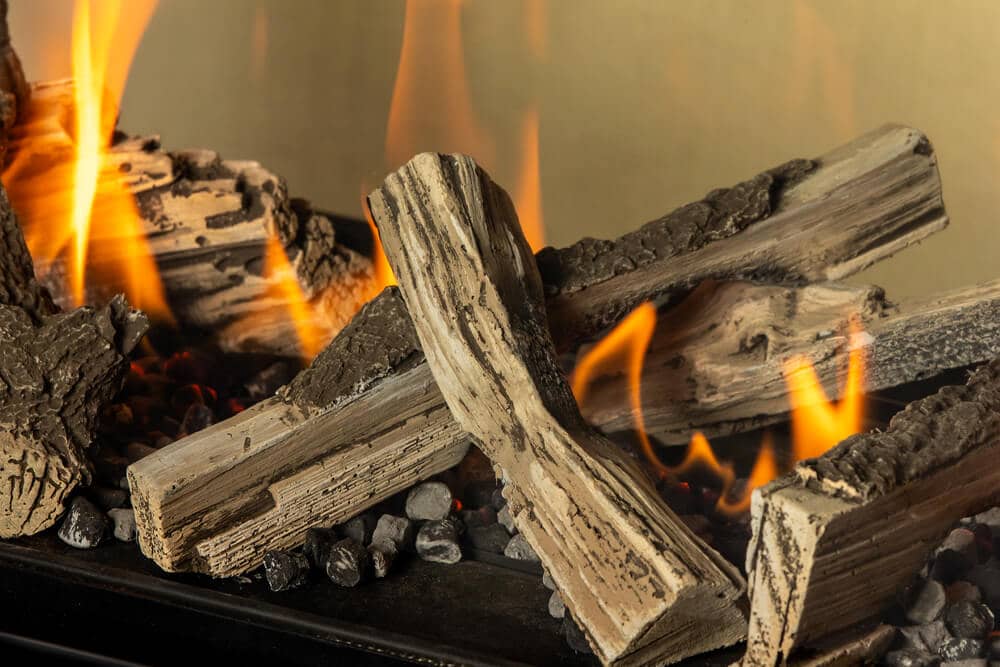 Valor L1 See-Through gas fireplace with splitwood logs