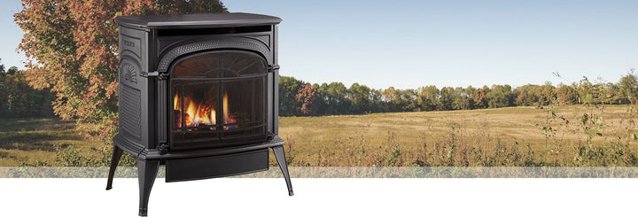 Vermont Castings Intrepid Direct Vent gas stove in a room